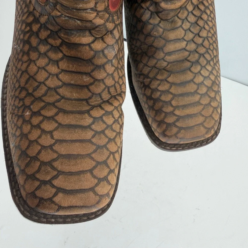 Smoky Mountain Youth Western Cowboy Boots Red Brown Reptile Print Square Toe 6.5